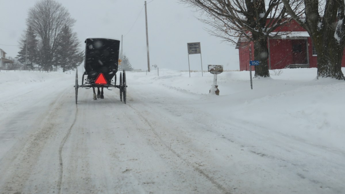Amish buggy on a snow-covered road in Feb. 2014